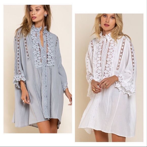 GREY Cotton woven dress featuring Floral Accents - Picture 1 of 14